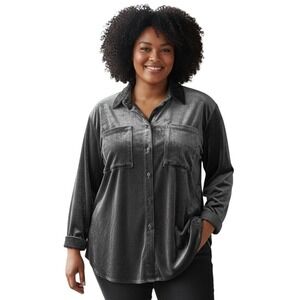 Anthropologie Pilcro Women Hadley Velvet Long Sleeve Button‎ Down Top Blouse 2x